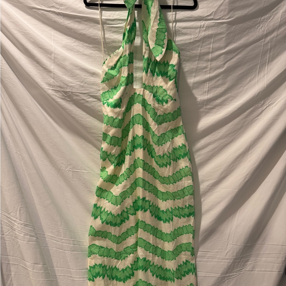 RHODE Green and White Halter Sundress